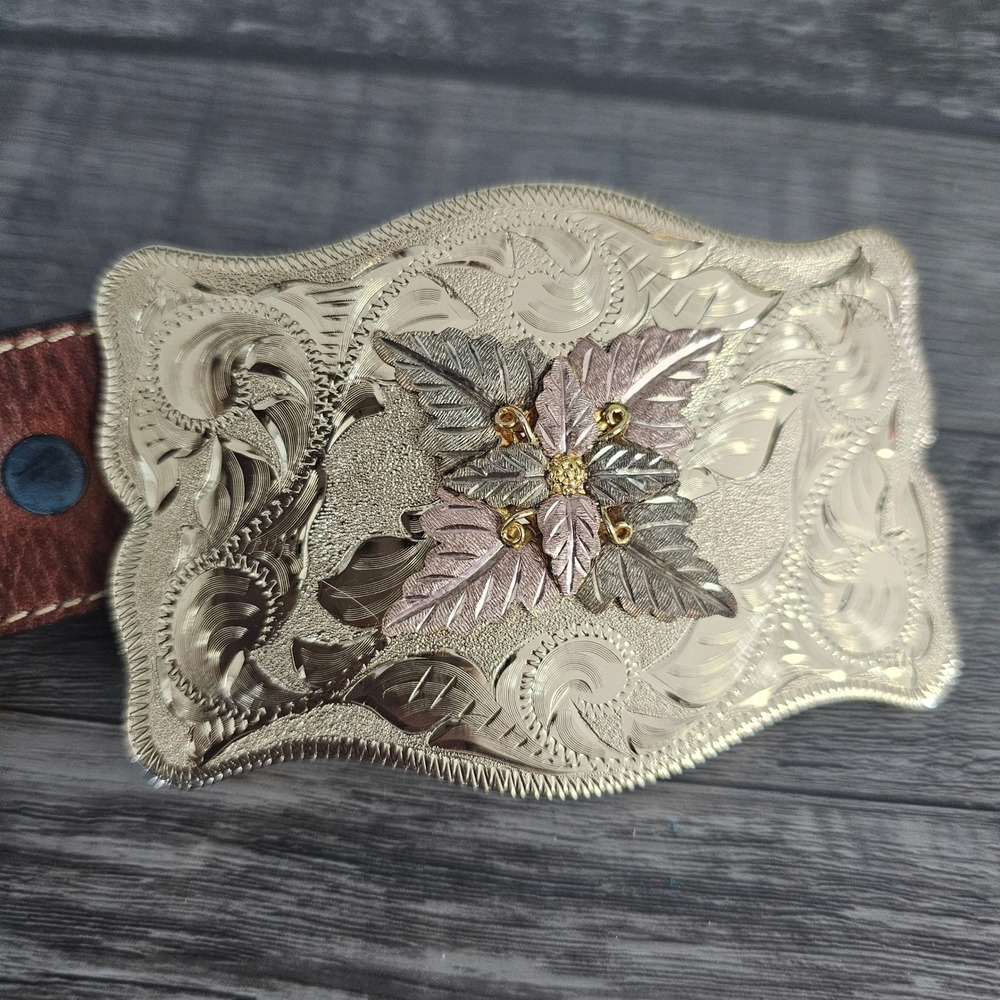 Jordache Vintage Brown Leather Western Belt Braided Leegin USA Gold Buckle 32 - Picture 6 of 11